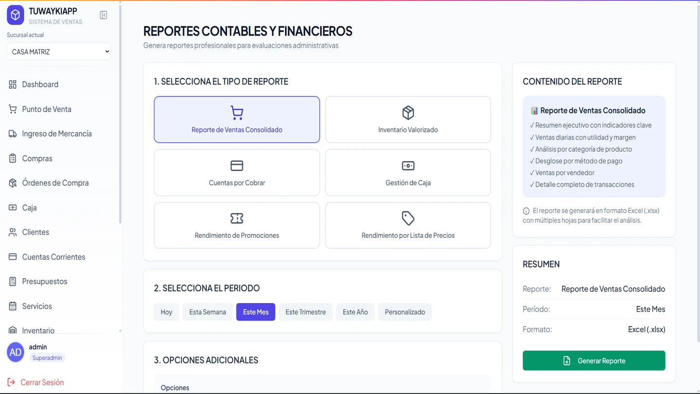 Reportes y analítica de TUWAYKISHOP